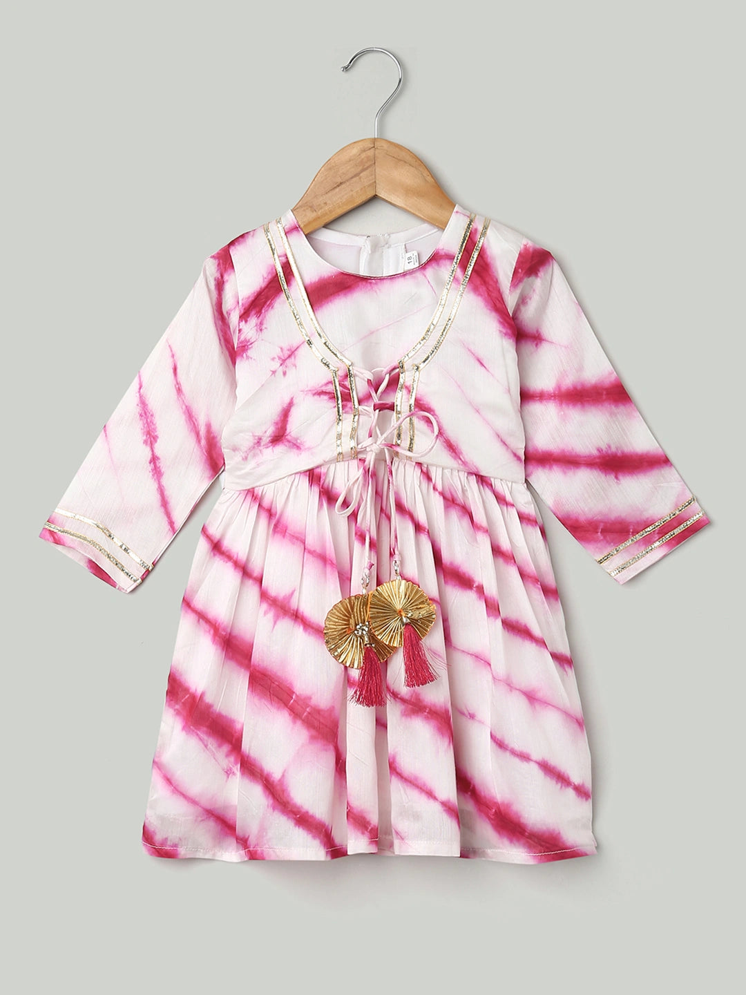 BownBee Hand Dyed Chanderi Silk Kurti Pant with Dupatta for Girls