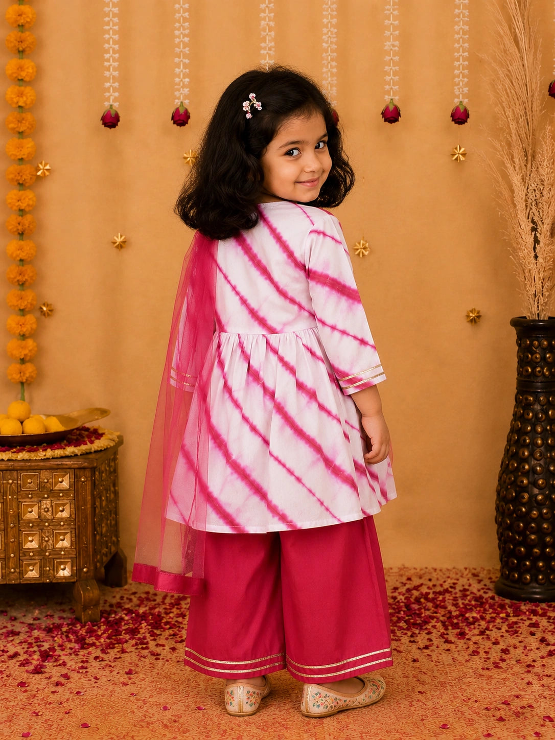 BownBee Hand Dyed Chanderi Silk Kurti Pant with Dupatta for Girls