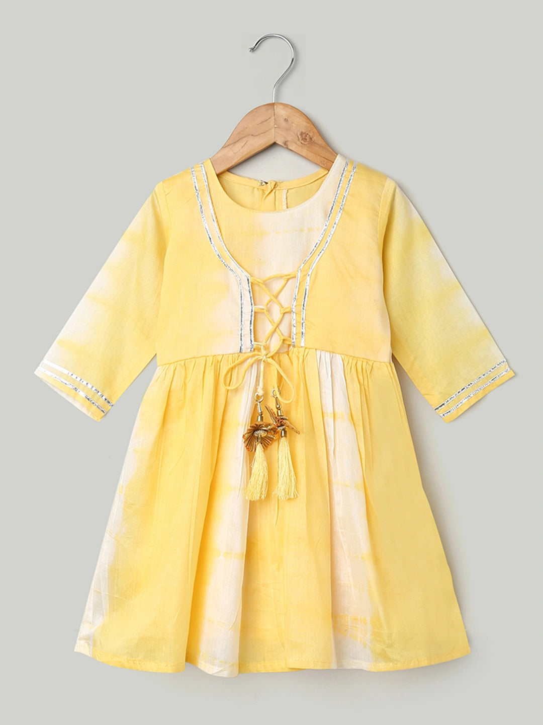 BownBee Hand Dyed Chanderi Silk Kurti Pant with Dupatta for Girls
