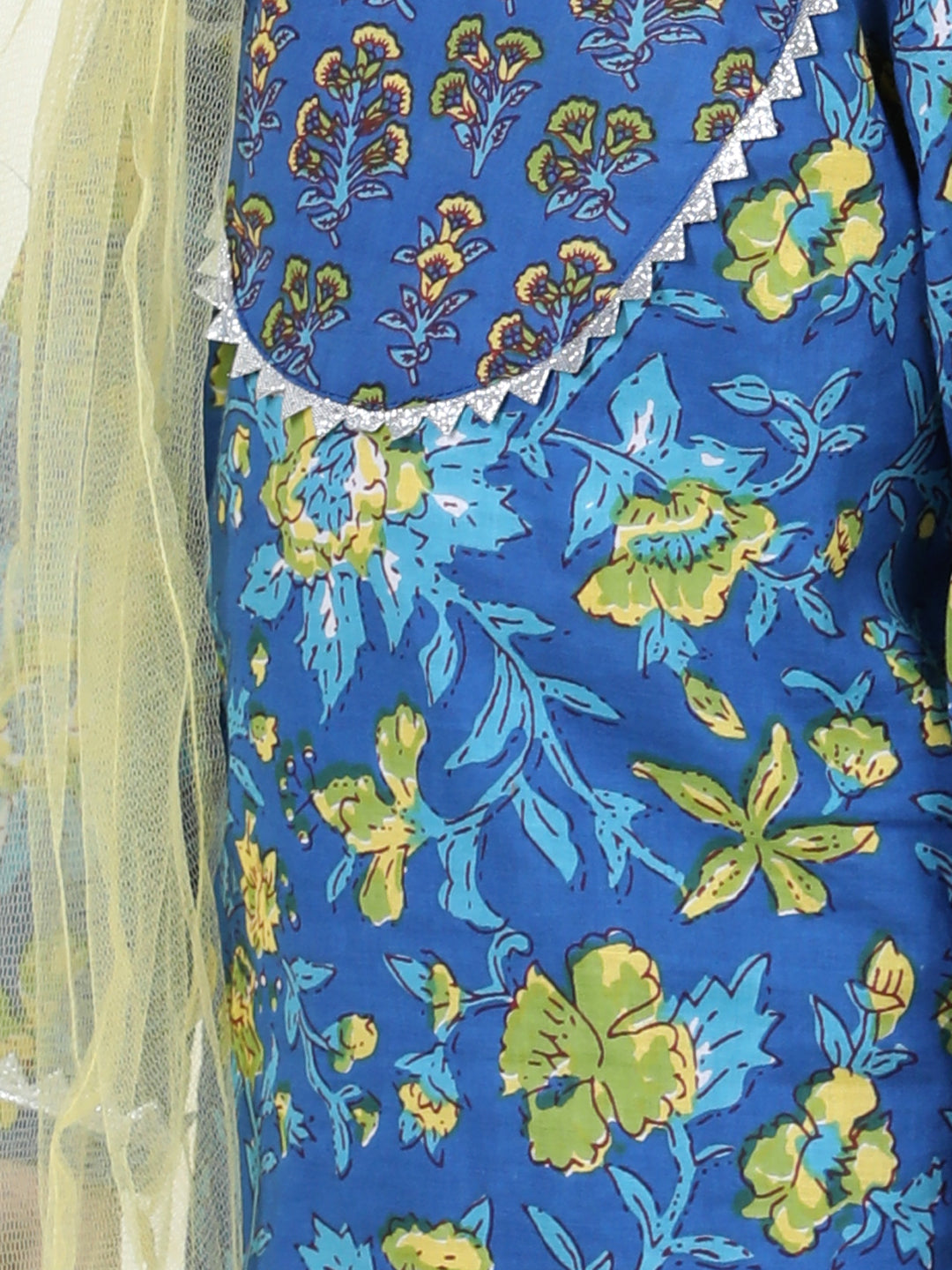 BownBee Pure Cotton Kurti with Pant & Dupatta for Girls- Blue