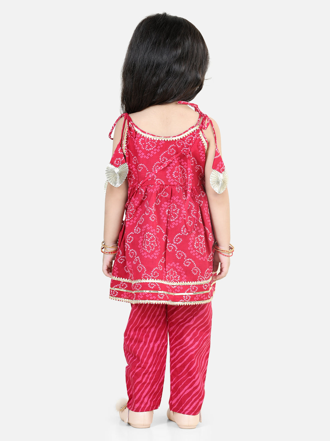 BownBee Cotton Kurti with Pant Set for Girls- Pink