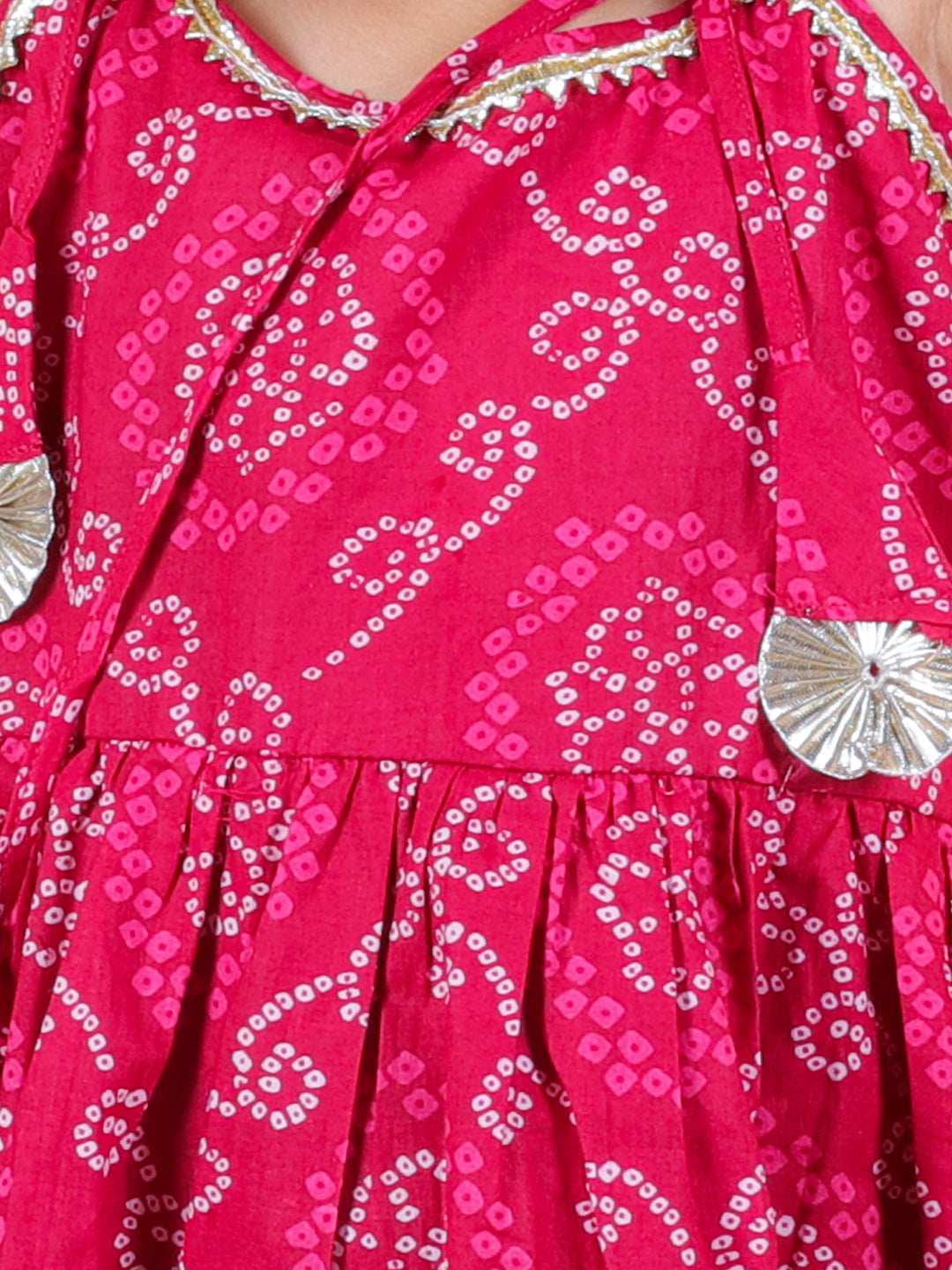 BownBee Girls Printed Cotton Kurti with Pant & Potli Set - Pink