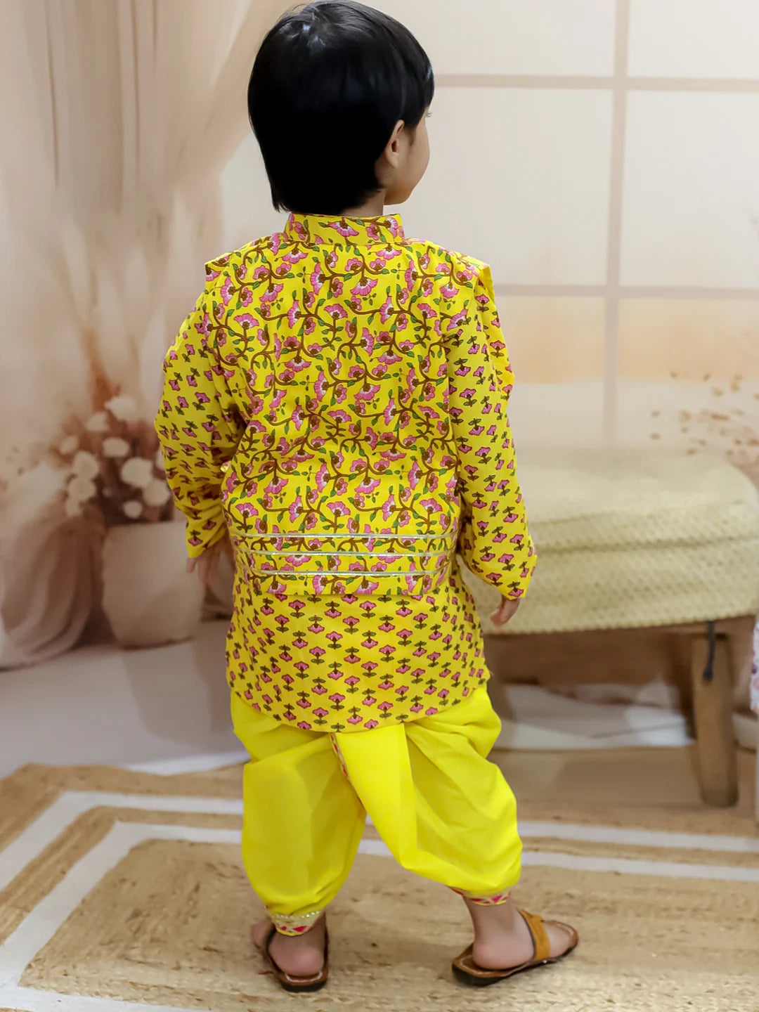 BownBee Pure Cotton Printed jacket with Dhoti Kurta for Boys