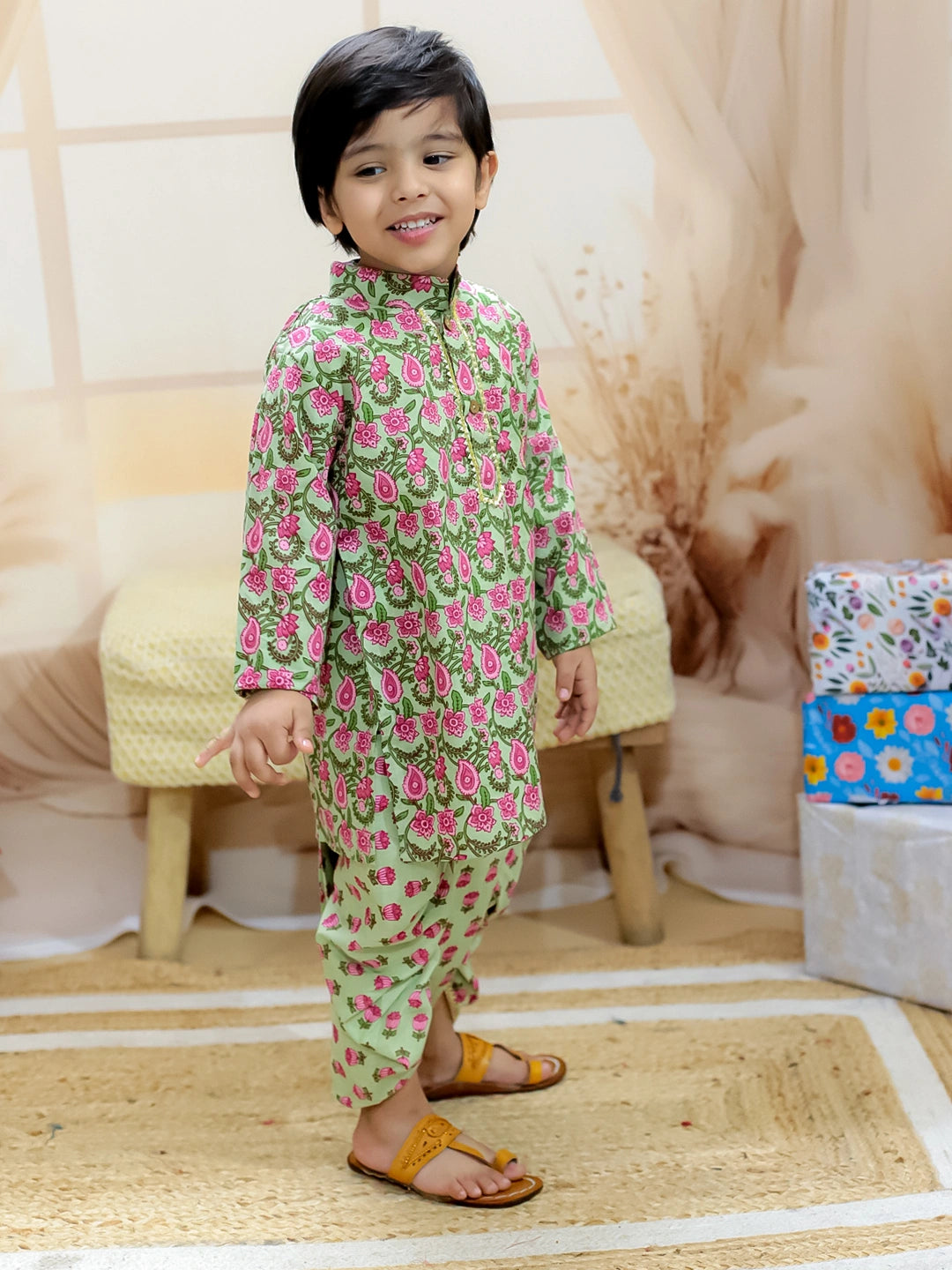 BownBee Pure cotton Dhoti Kurta & Ethnic Suit With Dupatta Sibling Set