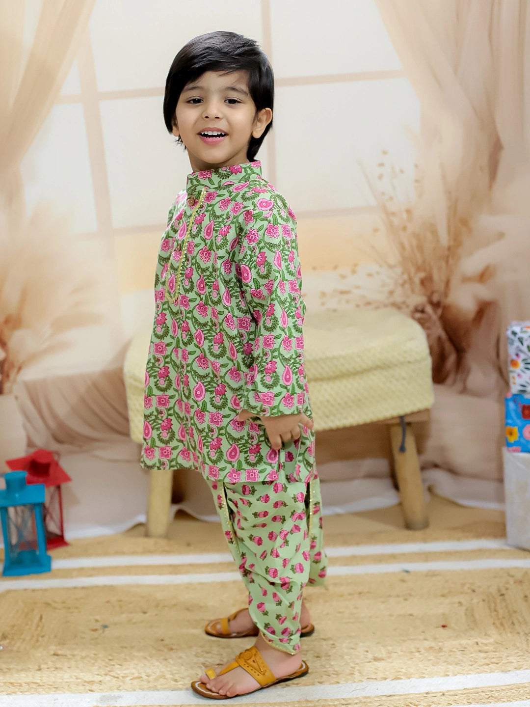 BownBee Pure cotton Dhoti Kurta & Ethnic Suit With Dupatta Sibling Set