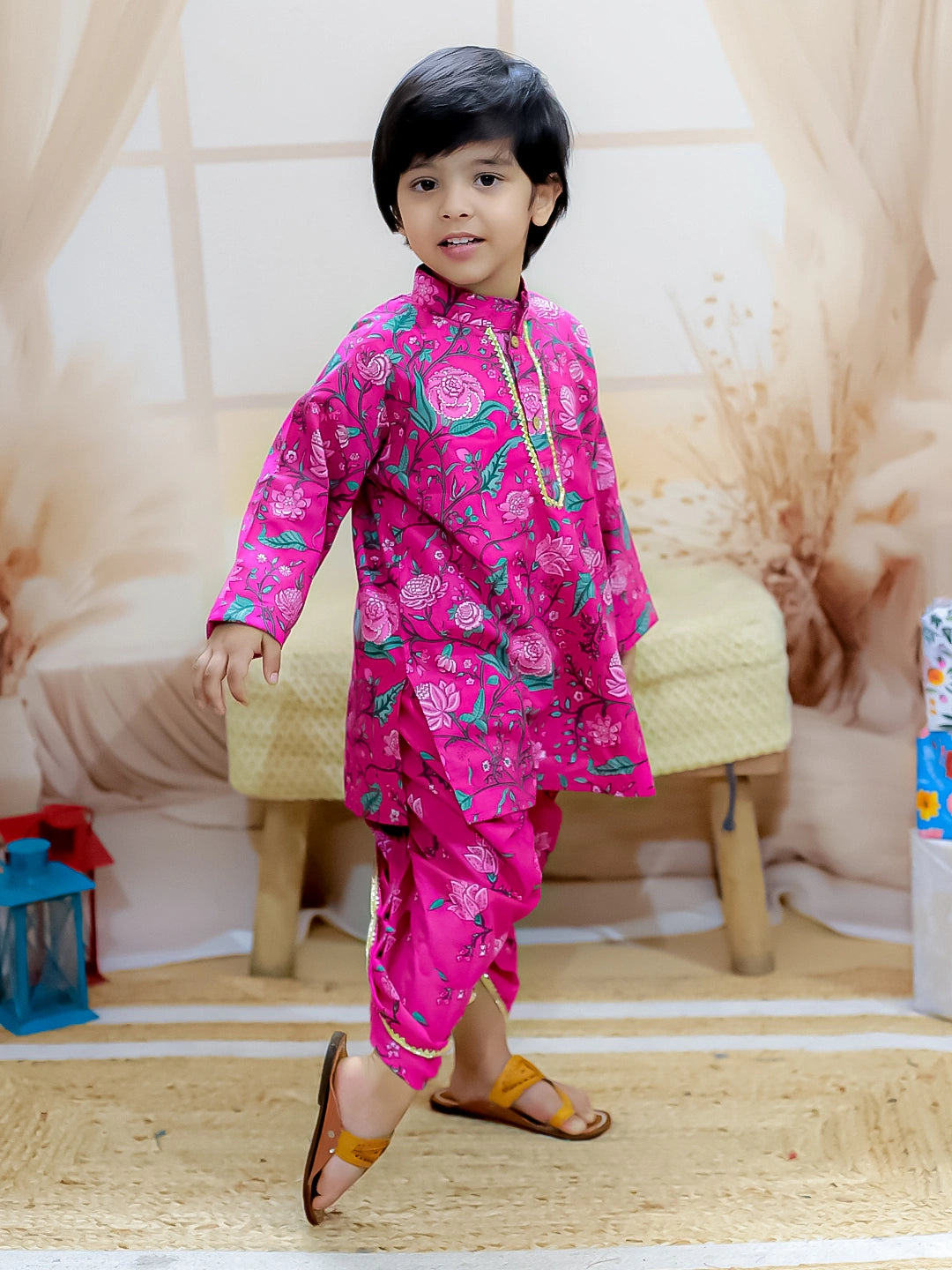 BownBee Pure Cotton Full Sleeve Printed Kurta Dhoti for Boys