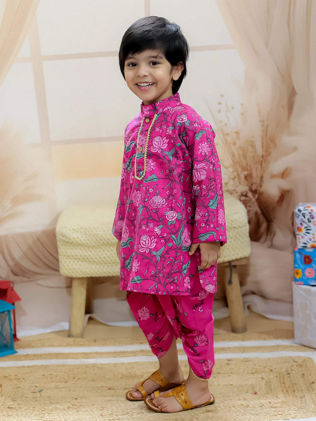 BownBee Pure cotton Dhoti Kurta & Ethnic Suit With Dupatta Sibling Set