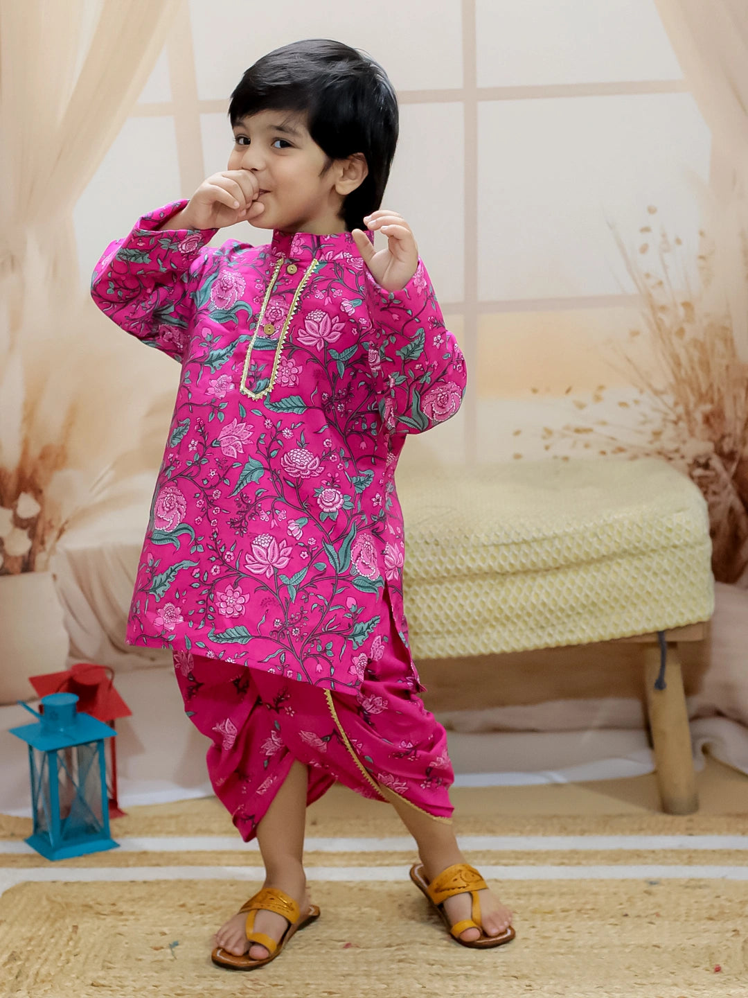 BownBee Pure Cotton Full Sleeve Printed Kurta Dhoti for Boys