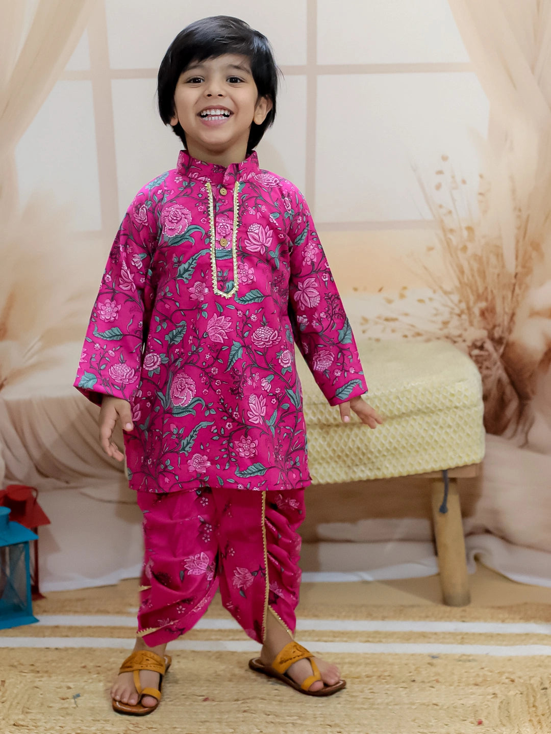 BownBee Pure cotton Dhoti Kurta & Ethnic Suit With Dupatta Sibling Set