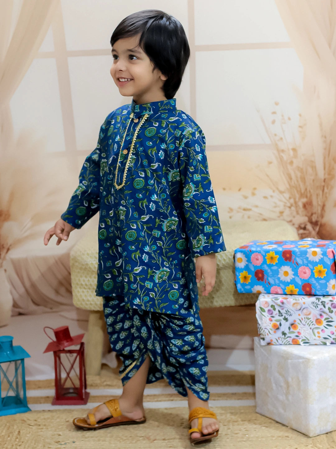 BownBee Pure Cotton Full Sleeve Printed Kurta Dhoti for Boys