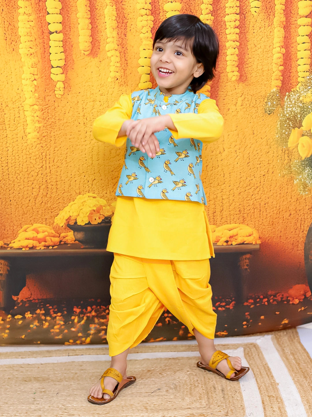 BownBee Pure Cotton Jacket with Full Sleeve Kurta Dhoti Set For Boys