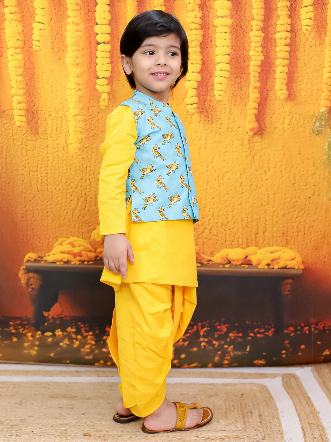 BownBee Pure Cotton Jacket with Full Sleeve Kurta Dhoti Set For Boys