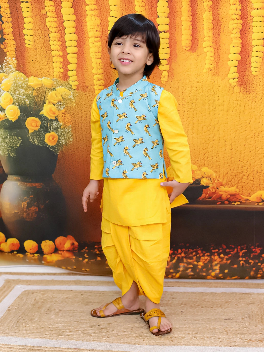 BownBee Pure Cotton Jacket with Full Sleeve Kurta Dhoti Set For Boys