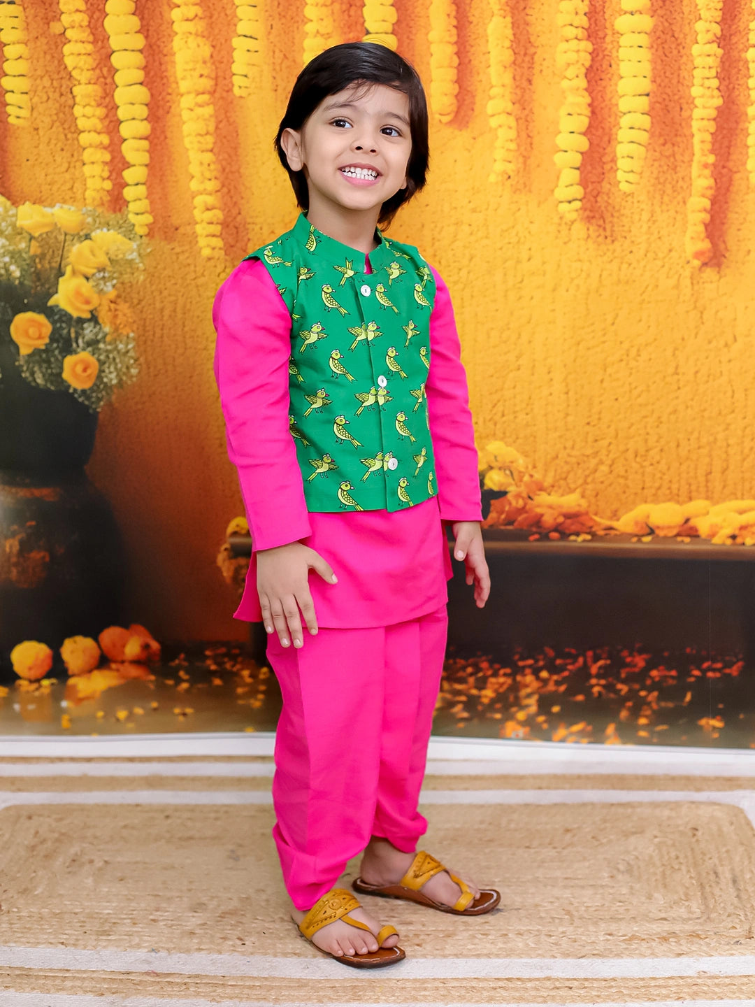BownBee Pure Cotton Jacket with Full Sleeve Kurta Dhoti Set for Boys