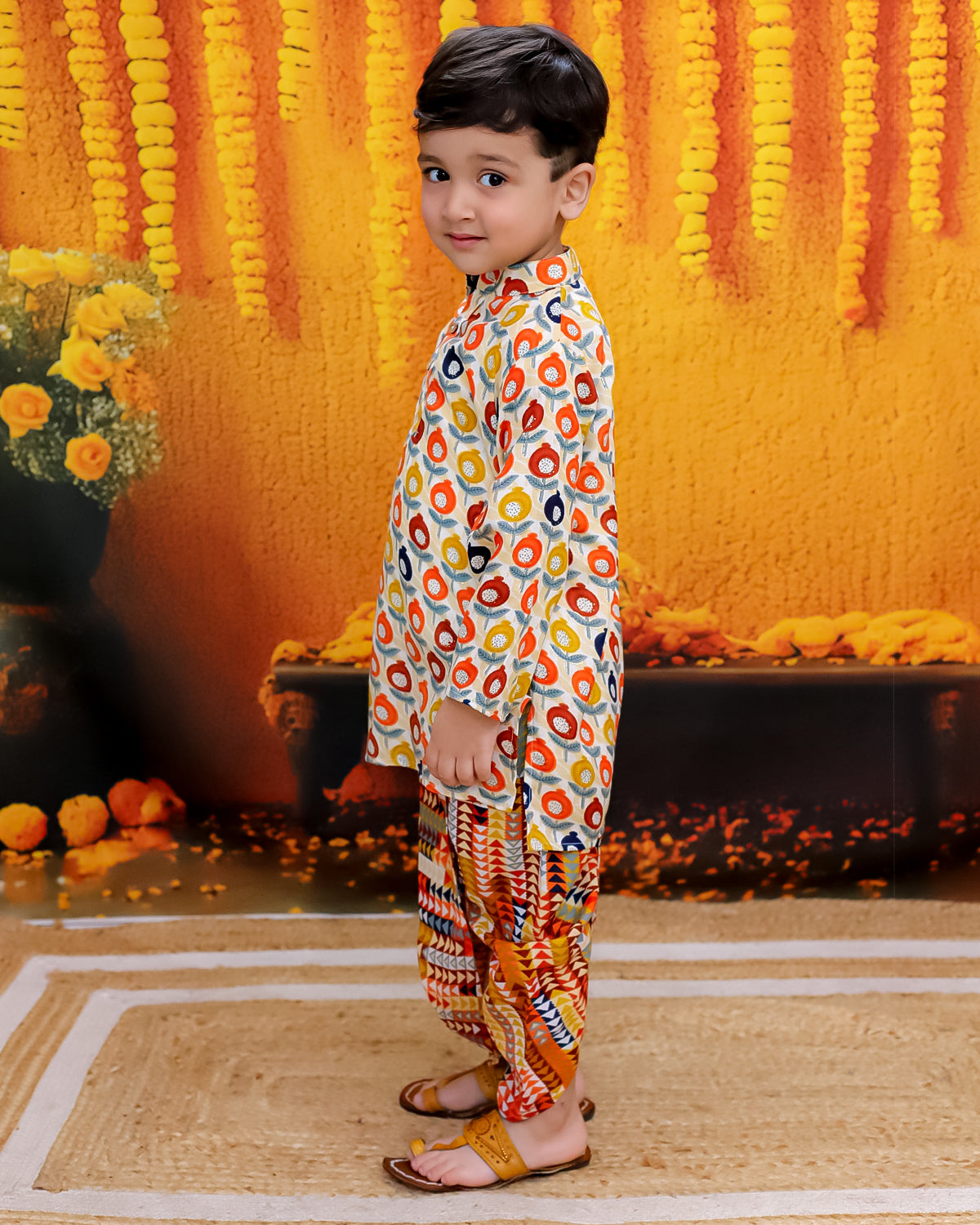 BownBee Cotton Full Sleeve Kurta with Dhoti for Boys - Beige