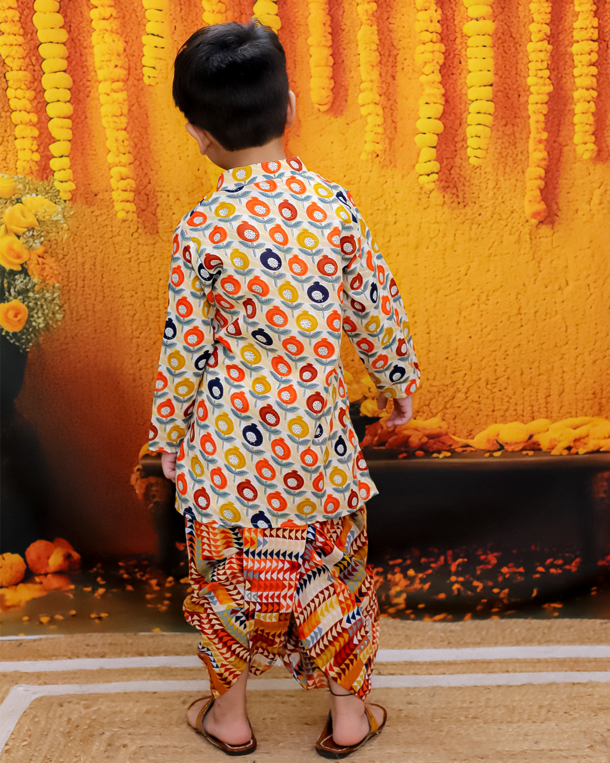 BownBee Cotton Full Sleeve Kurta with Dhoti for Boys - Beige