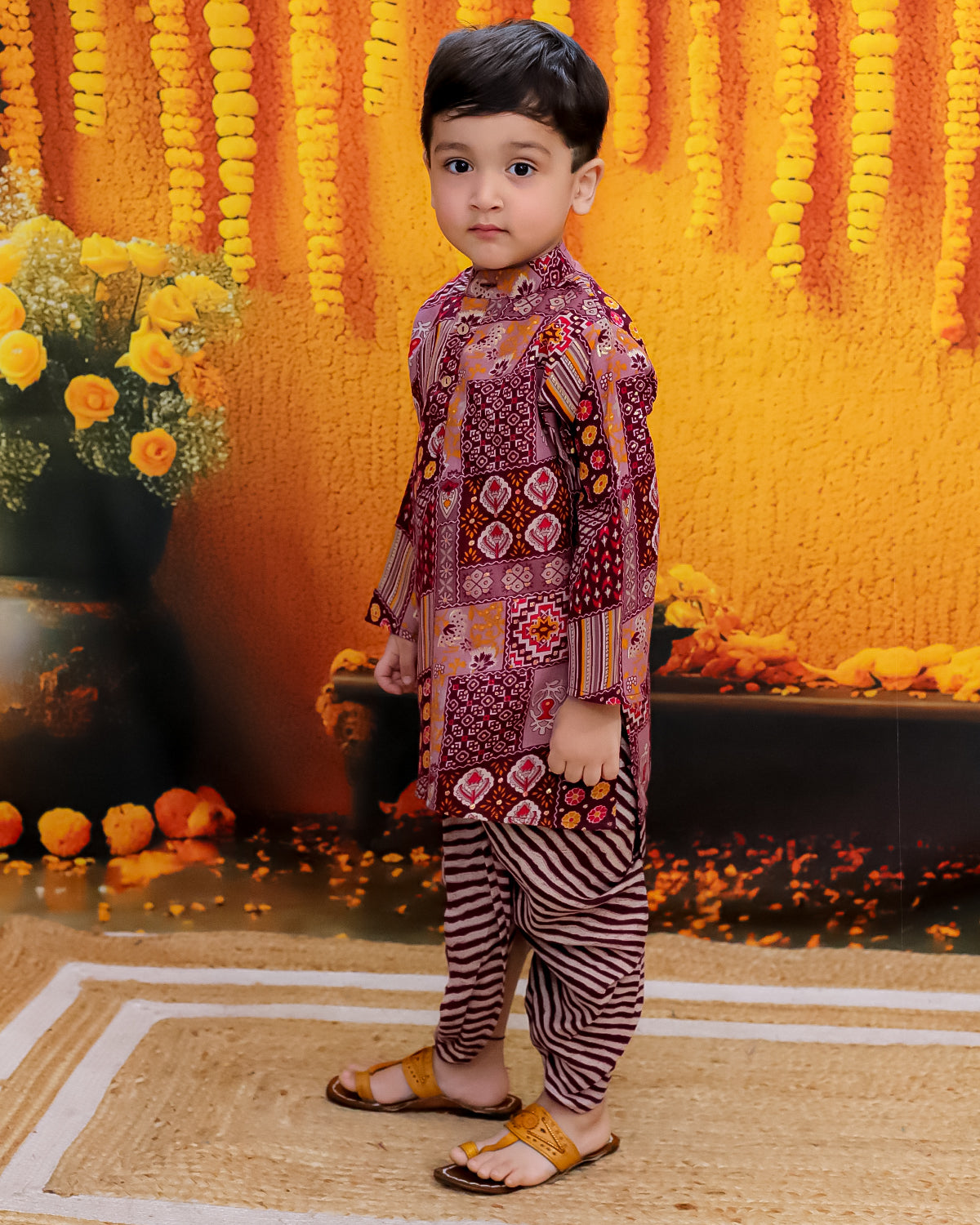 BownBee Cotton Full Sleeve Kurta with Dhoti for Boys - Purple