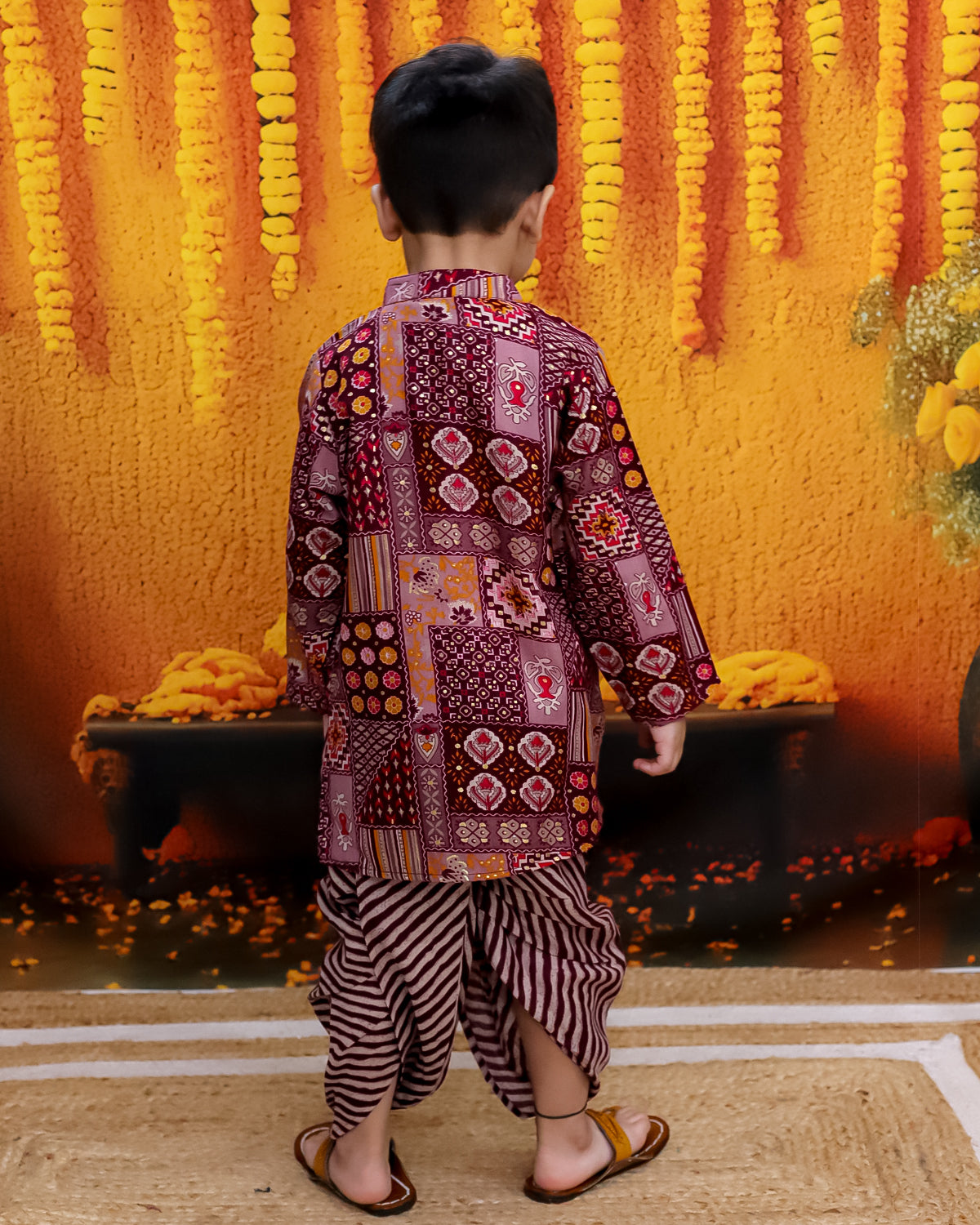 BownBee Cotton Full Sleeve Kurta with Dhoti for Boys - Purple