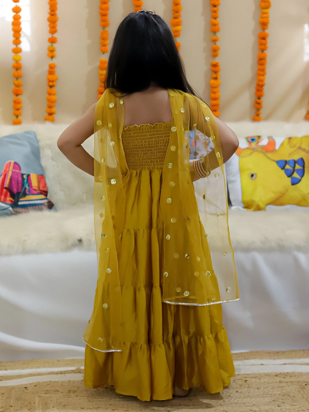 BownBee Tier Gown with Sequined Net Dupatta for Girls