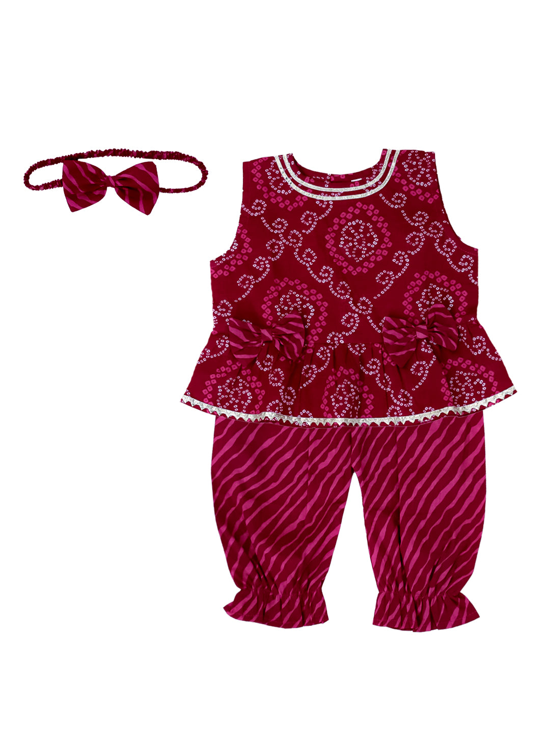 BownBee Pure Cotton Top Harem with Headband Set for Baby Girl- Pink