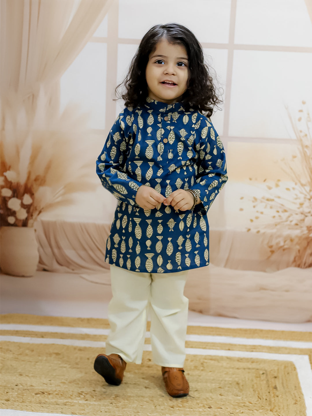 BownBee Pure Cotton Kurta Pajama & Bandana Set Combo