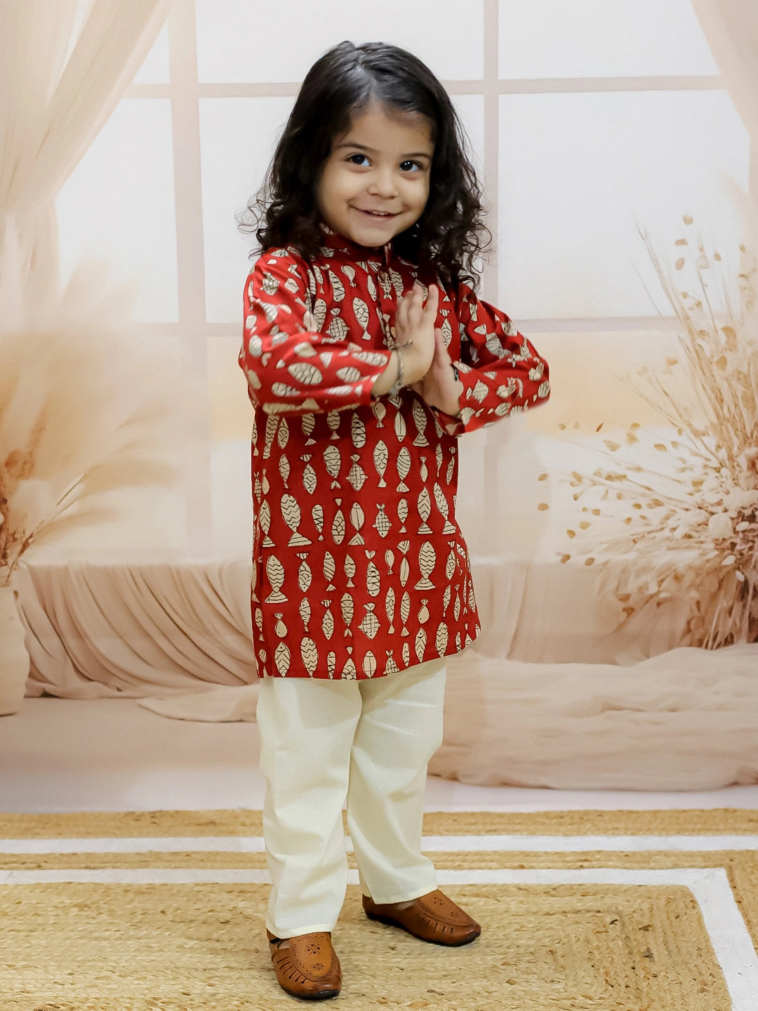BownBee Pure Cotton Kurta Pajama & Bandana Set Combo