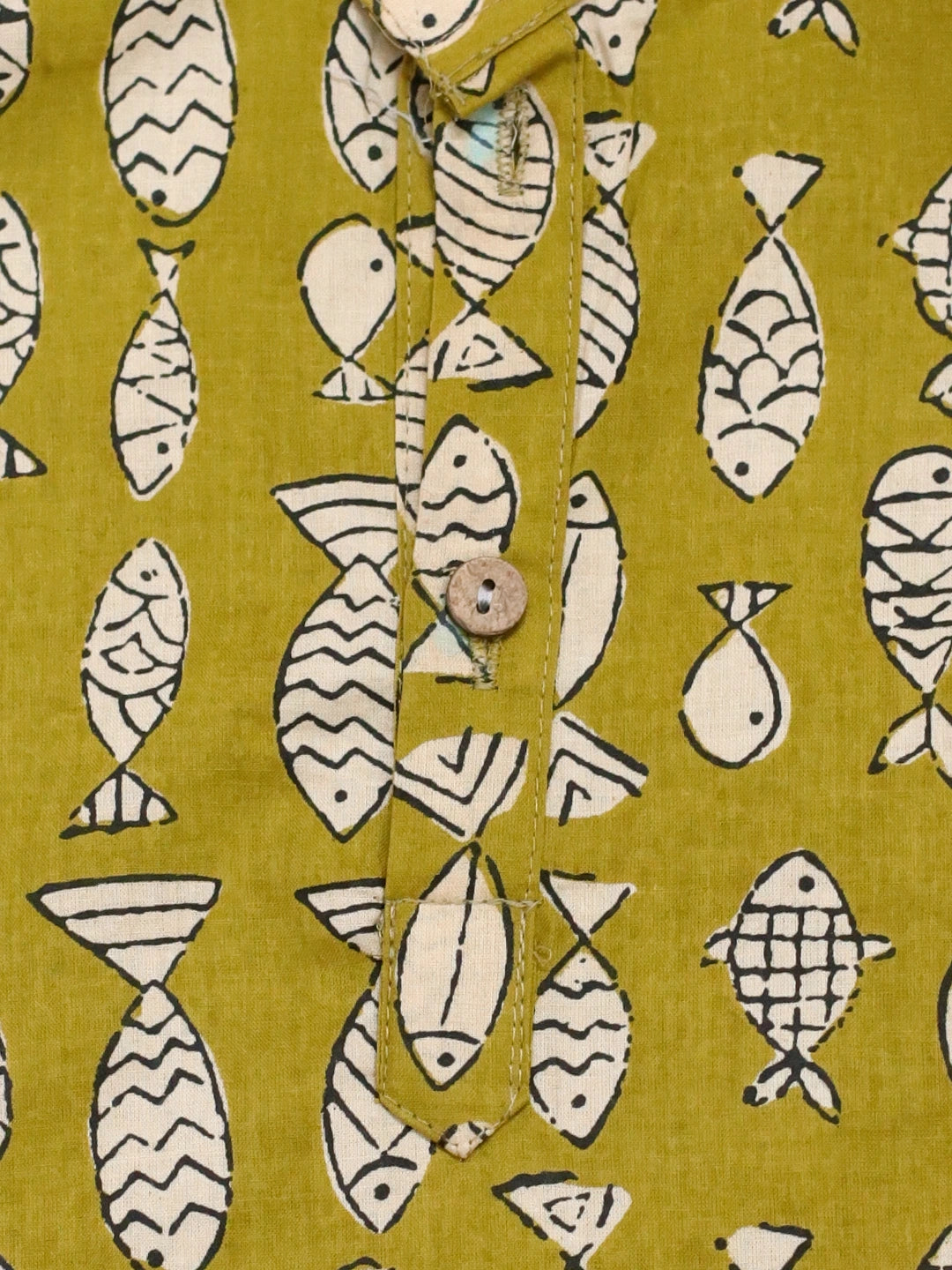 BownBee Boys Pure Cotton Fish Print Full Sleeve Kurta Pajama - Yellow