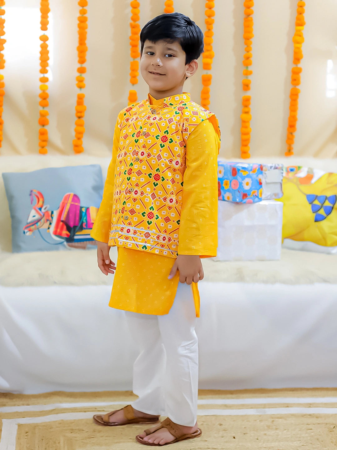 BownBee Sibling Set Pure Cotton Jacket Kurta Pajama with Angrakha Kurti Pant Dupatta Set
