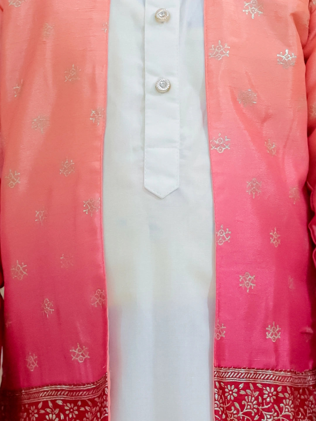 BownBee Foil Print Long Jacket with Kurta Pajama for Boys