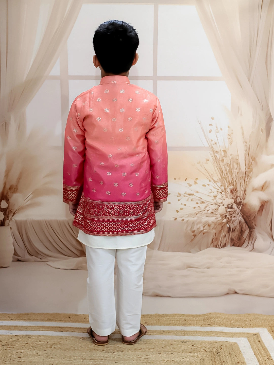 BownBee Foil Print Long Jacket with Kurta Pajama for Boys
