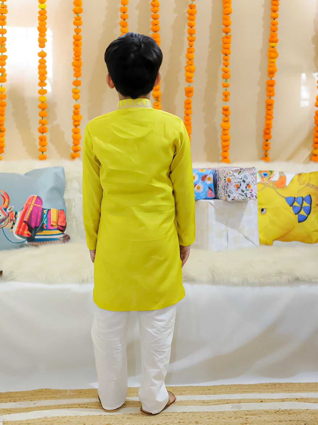 BownBee Pure Chanderi Embroidered Attached Jacket Kurta Pajama for Boys