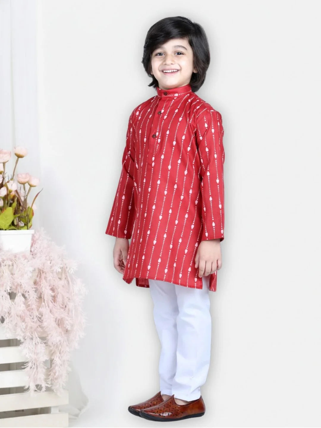 BownBee Printed Full Sleeve Cotton Kurta Pajama for Boys