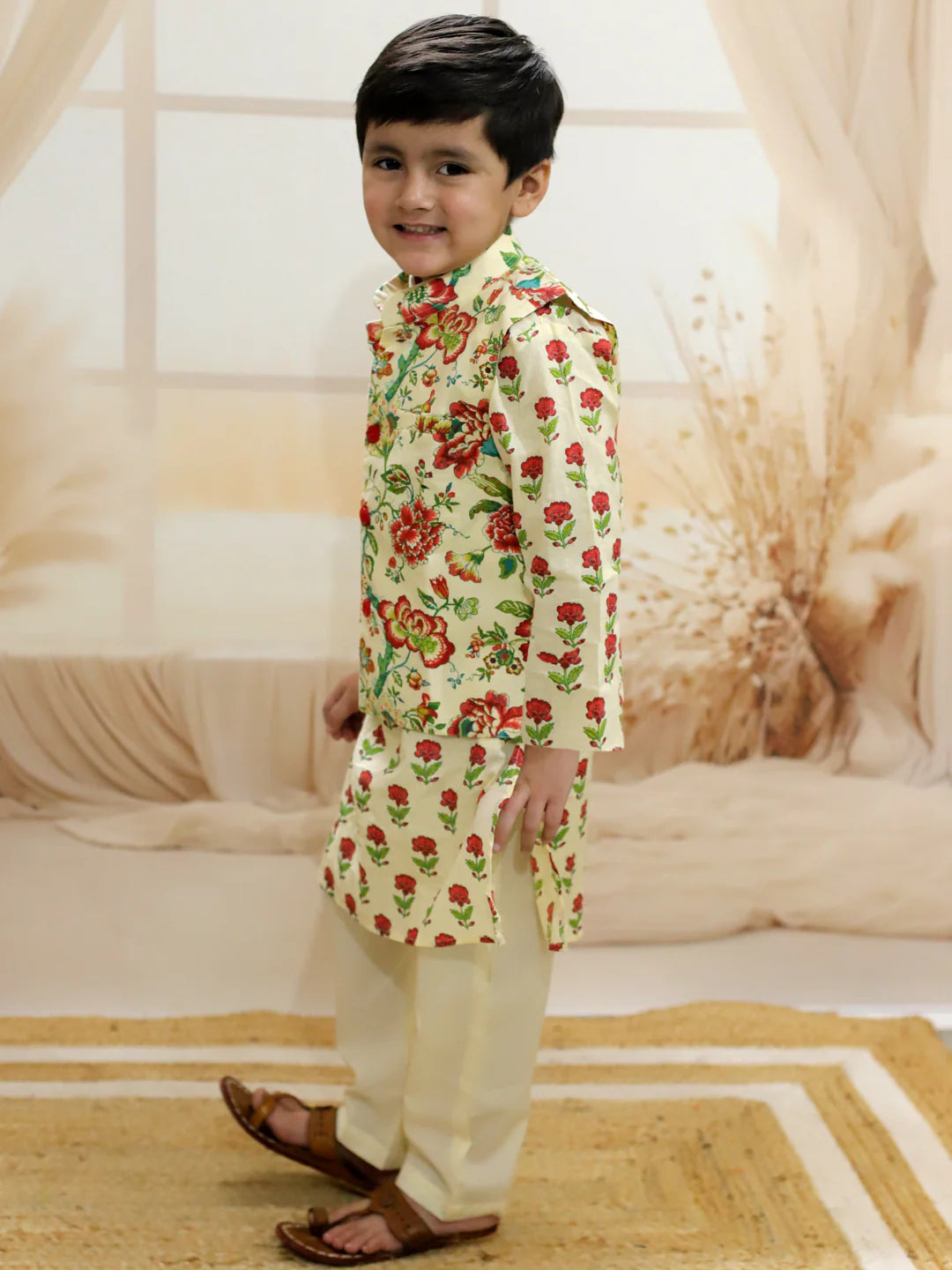 BownBee Pure Cotton Kurta Pajama with Jacket for Boys