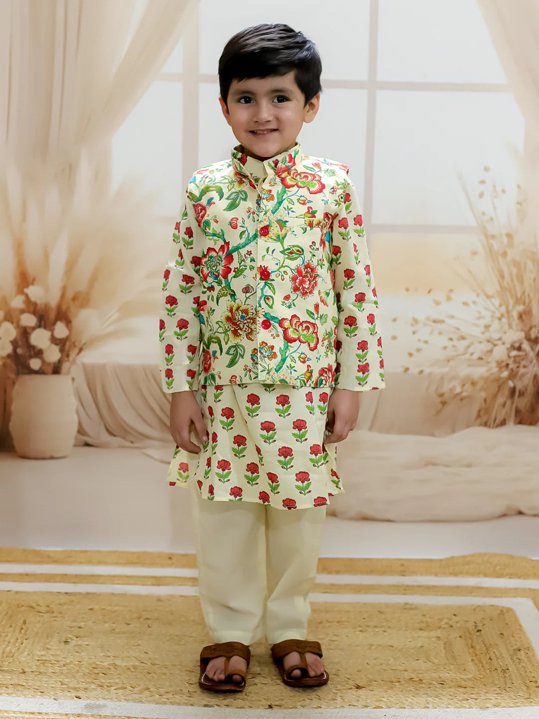 BownBee Pure Cotton Kurta Pajama with Jacket for Boys