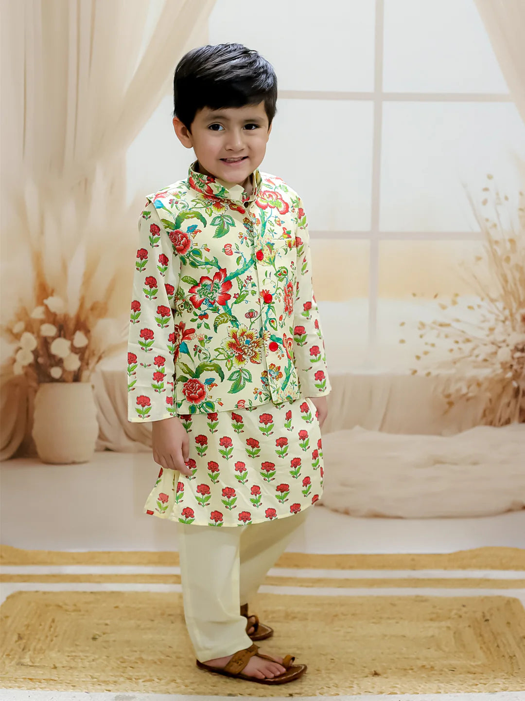 BownBee Pure Cotton Kurta Pajama with Jacket for Boys