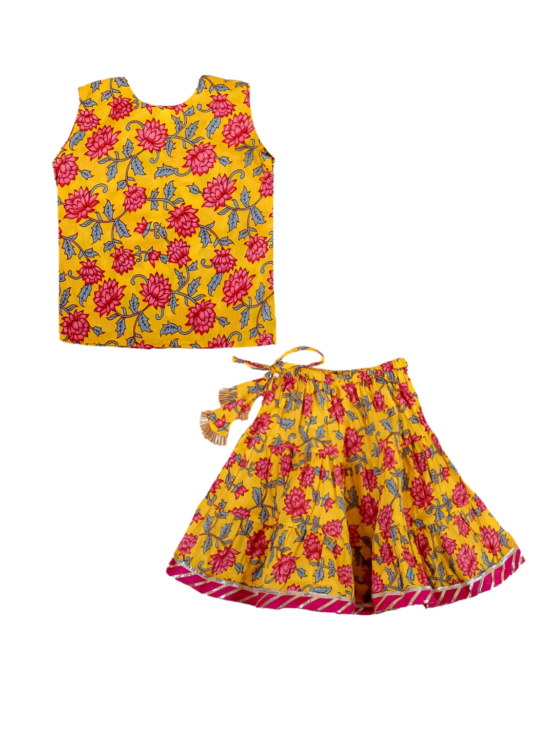 BownBee Pure Cotton Printed Skirt Top Set for Girls