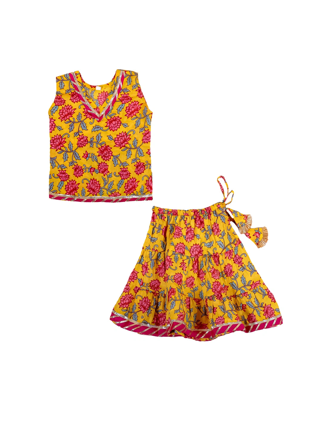 BownBee Pure Cotton Printed Skirt Top Set for Girls