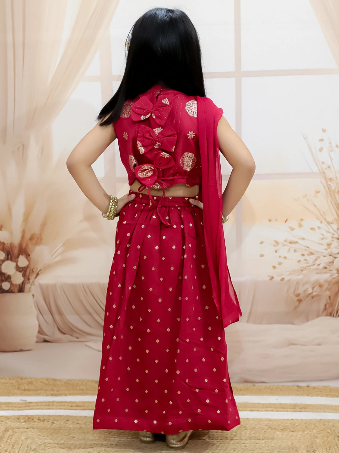 BownBee Pure Chanderi Halter Neck Top with Lehenga & Dupatta for Girls