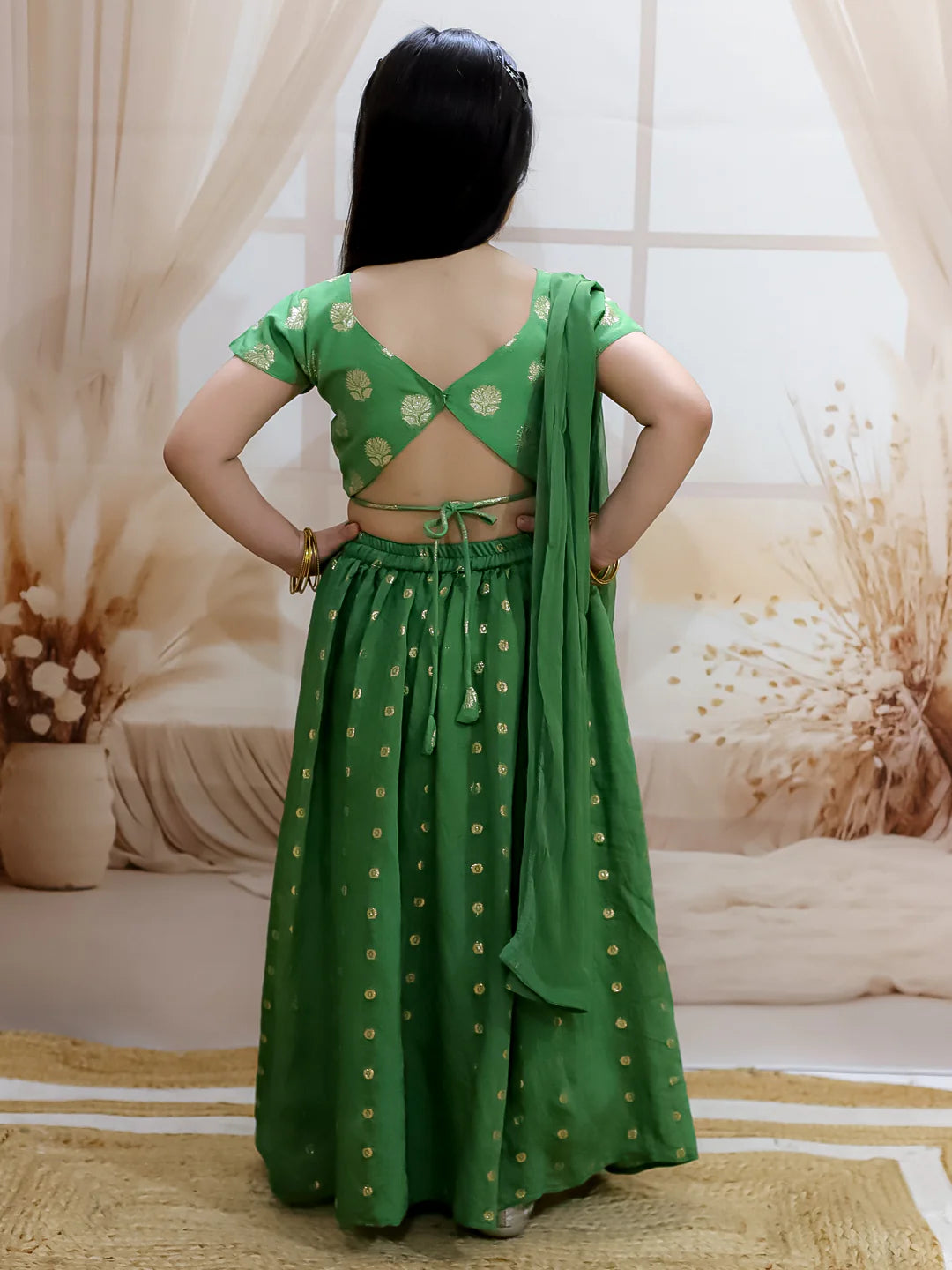 BownBee Pure Chanderi Choli with Lehenga & Dupatta for Girls