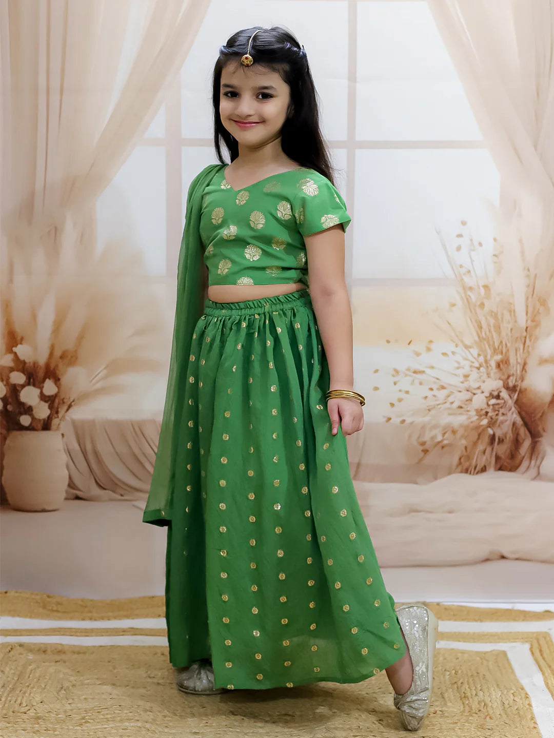 BownBee Pure Chanderi Choli with Lehenga & Dupatta for Girls