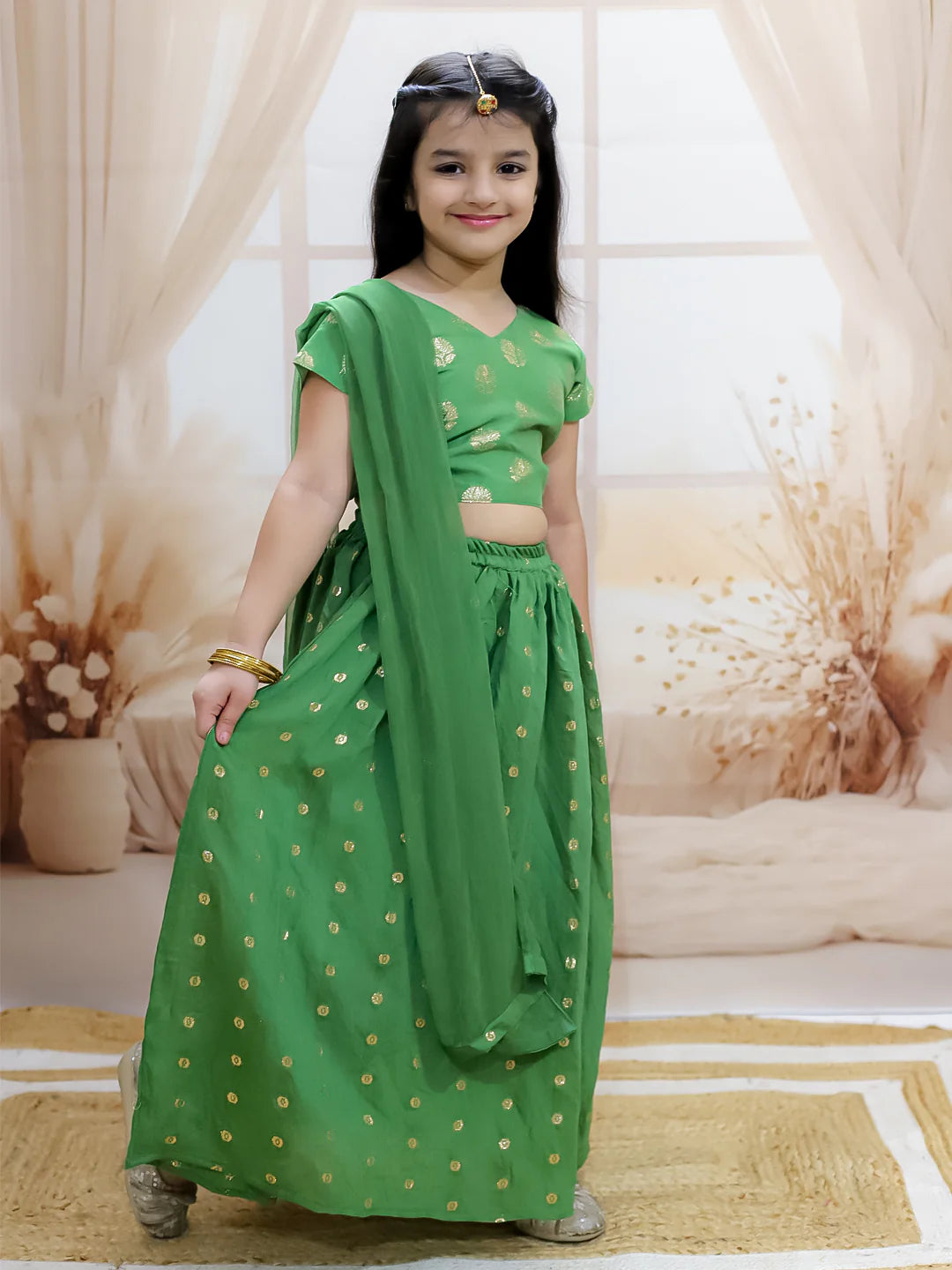 BownBee Pure Chanderi Choli with Lehenga & Dupatta for Girls