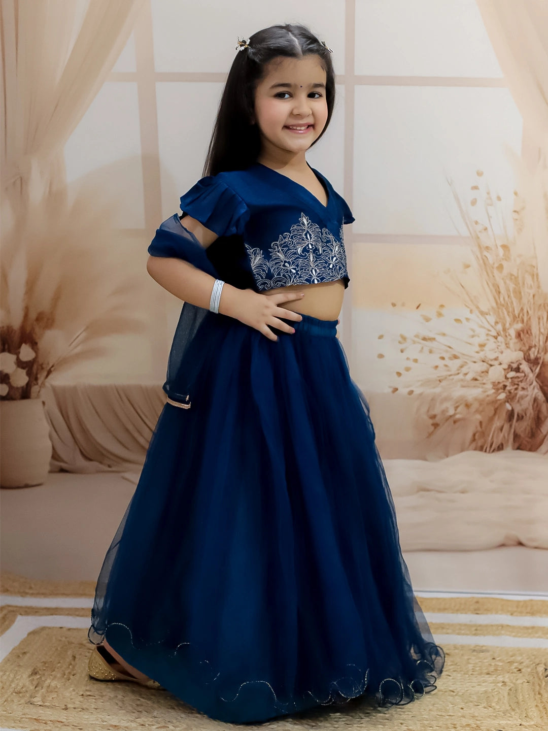 BownBee Sheer Back Front Open Choli with Lehenga & Dupatta