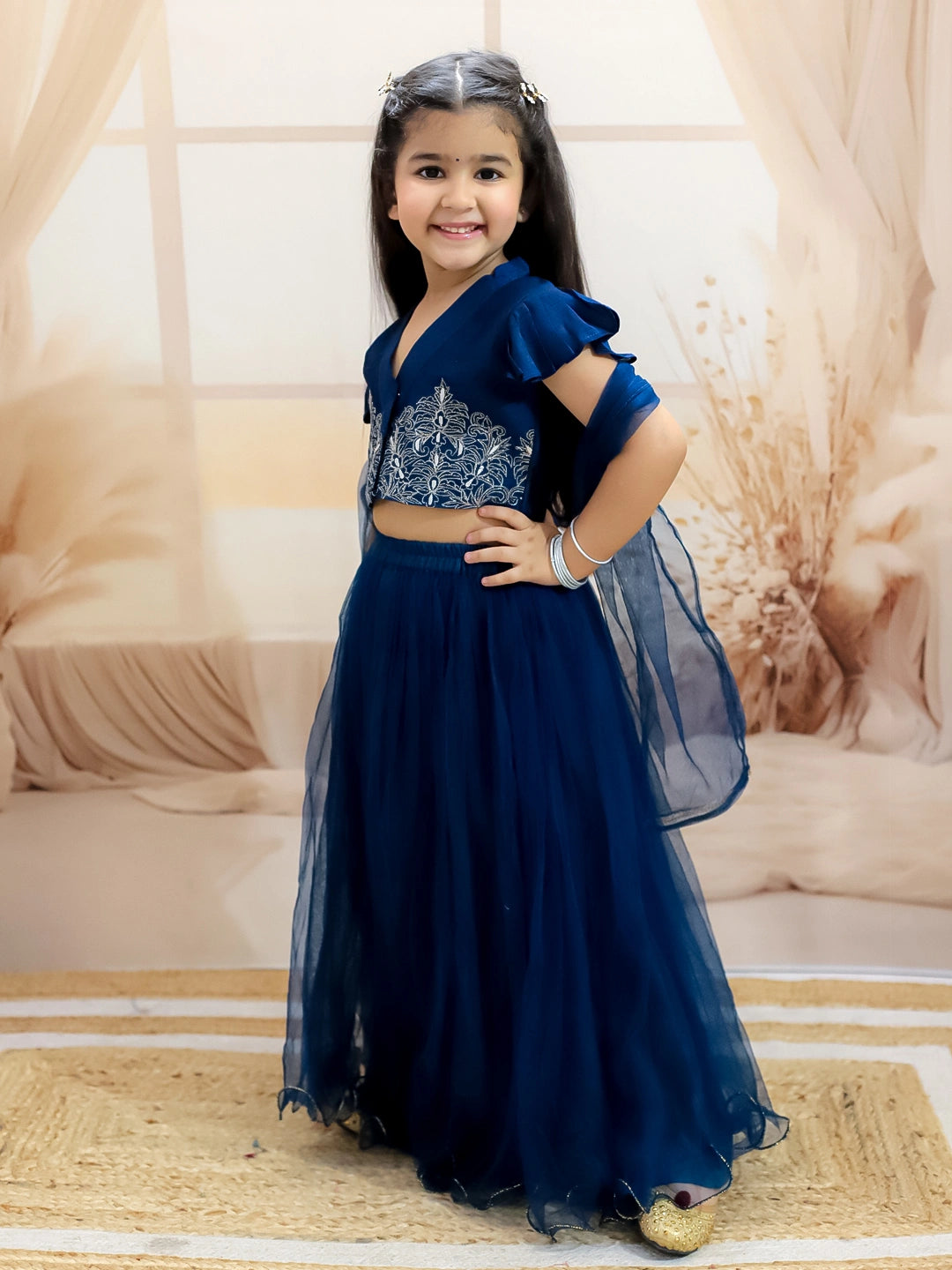 BownBee Sheer Back Front Open Choli with Lehenga & Dupatta