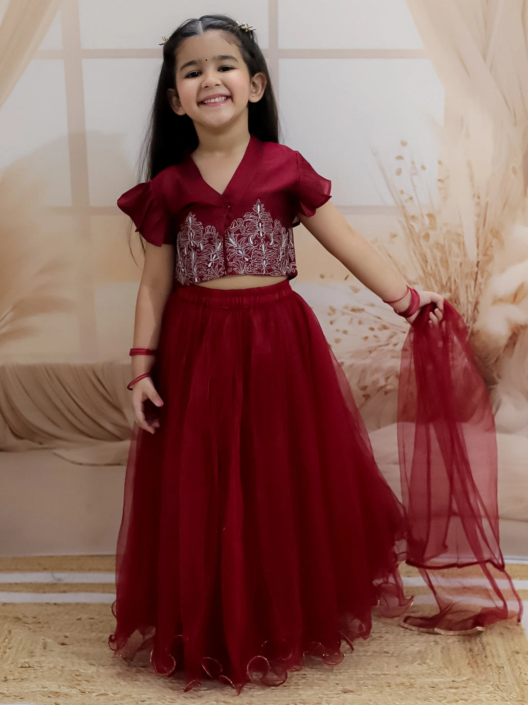 BownBee Sheer Back Front Open Choli with Lehenga & Dupatta
