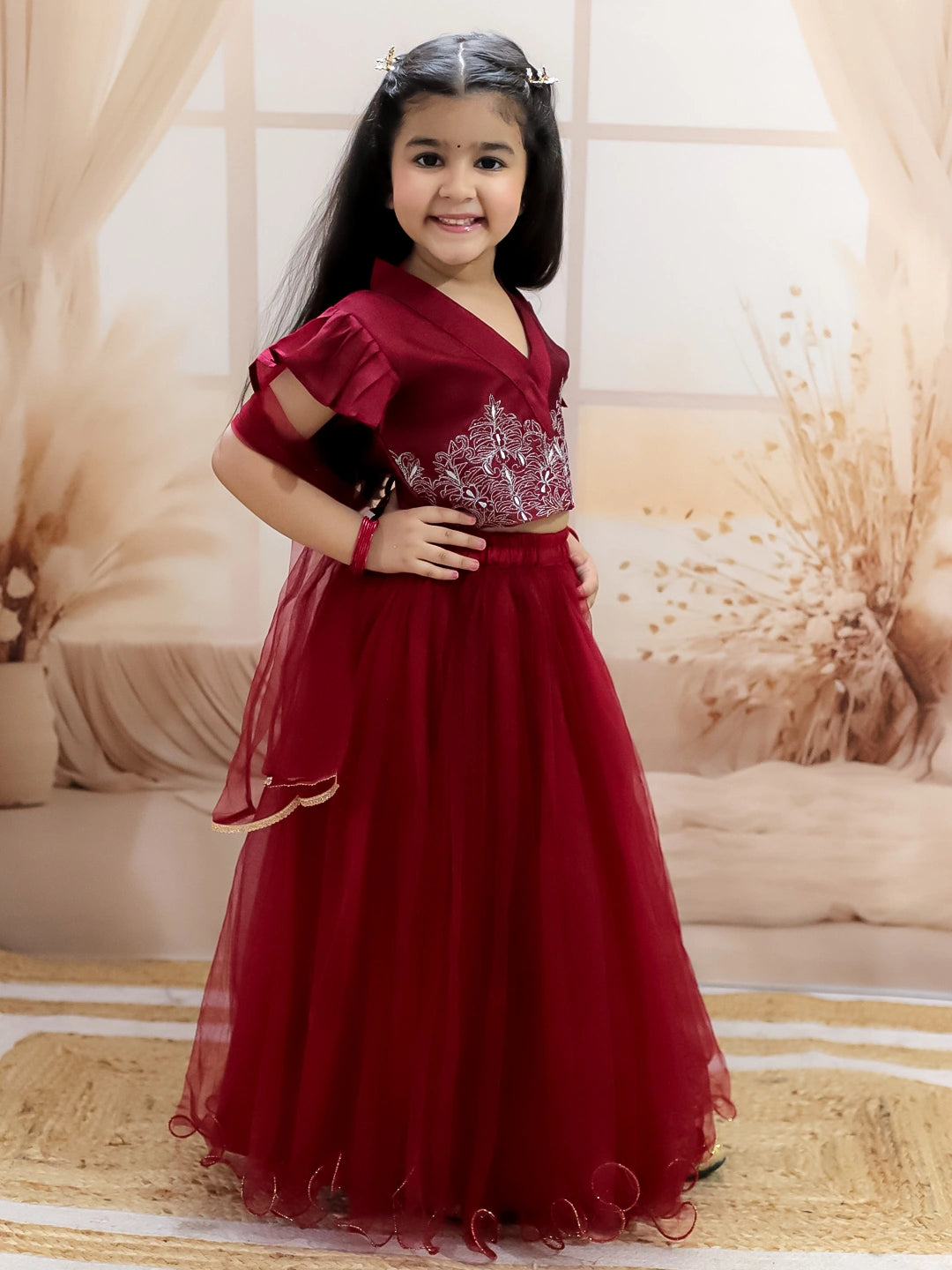 BownBee Sheer Back Front Open Choli with Lehenga & Dupatta