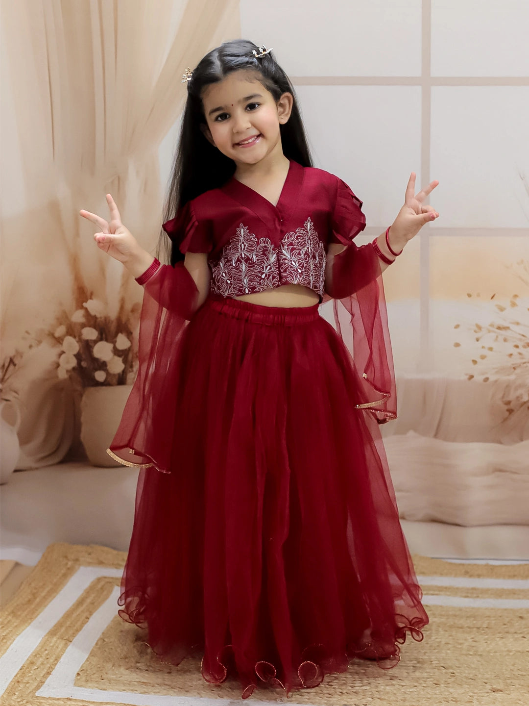 BownBee Sheer Back Front Open Choli with Lehenga & Dupatta