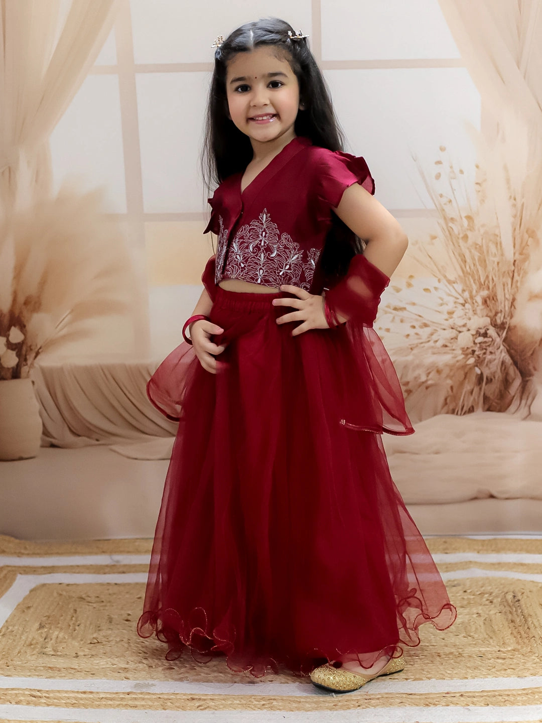 BownBee Sheer Back Front Open Choli with Lehenga & Dupatta