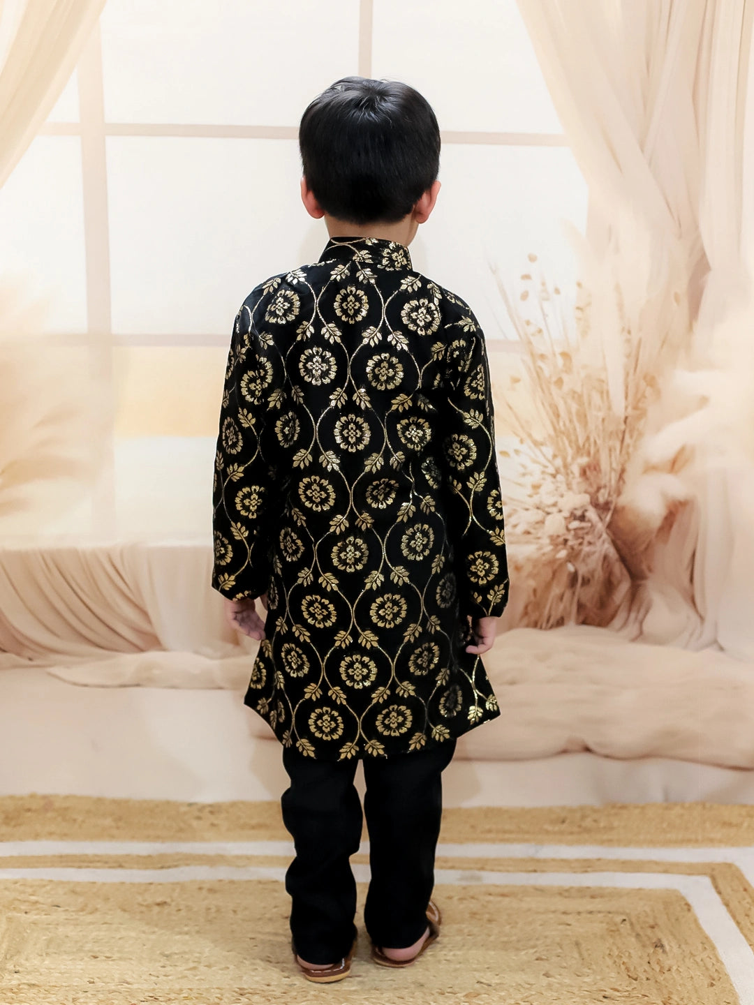 BownBee Pure Chanderi Full Sleeve Sherwani with Pajama for Boys