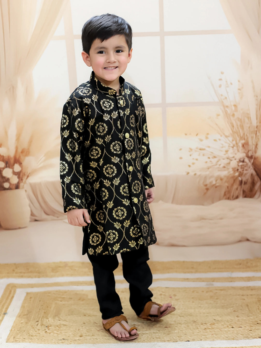 BownBee Pure Chanderi Full Sleeve Sherwani with Pajama for Boys