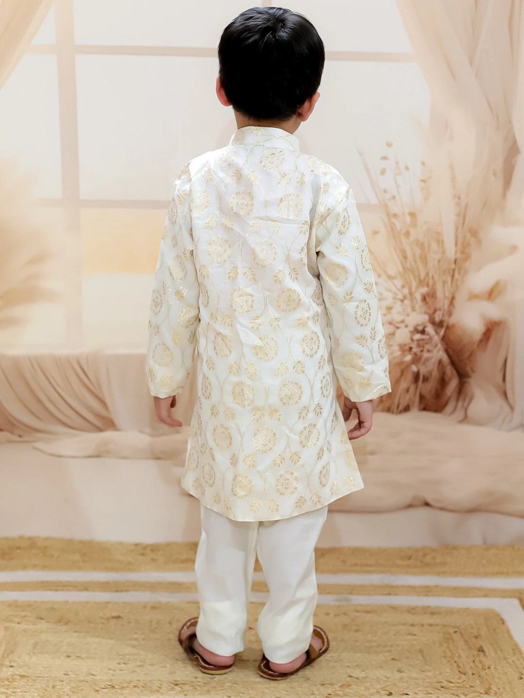 BownBee Pure Chanderi Full Sleeve Sherwani with Pajama for Boys